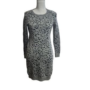 LOFT ANN TAYLOR SOFT SWEATER DRESS LONG SLV WOOL BLEND ANIMAL PRINT GRAY SP